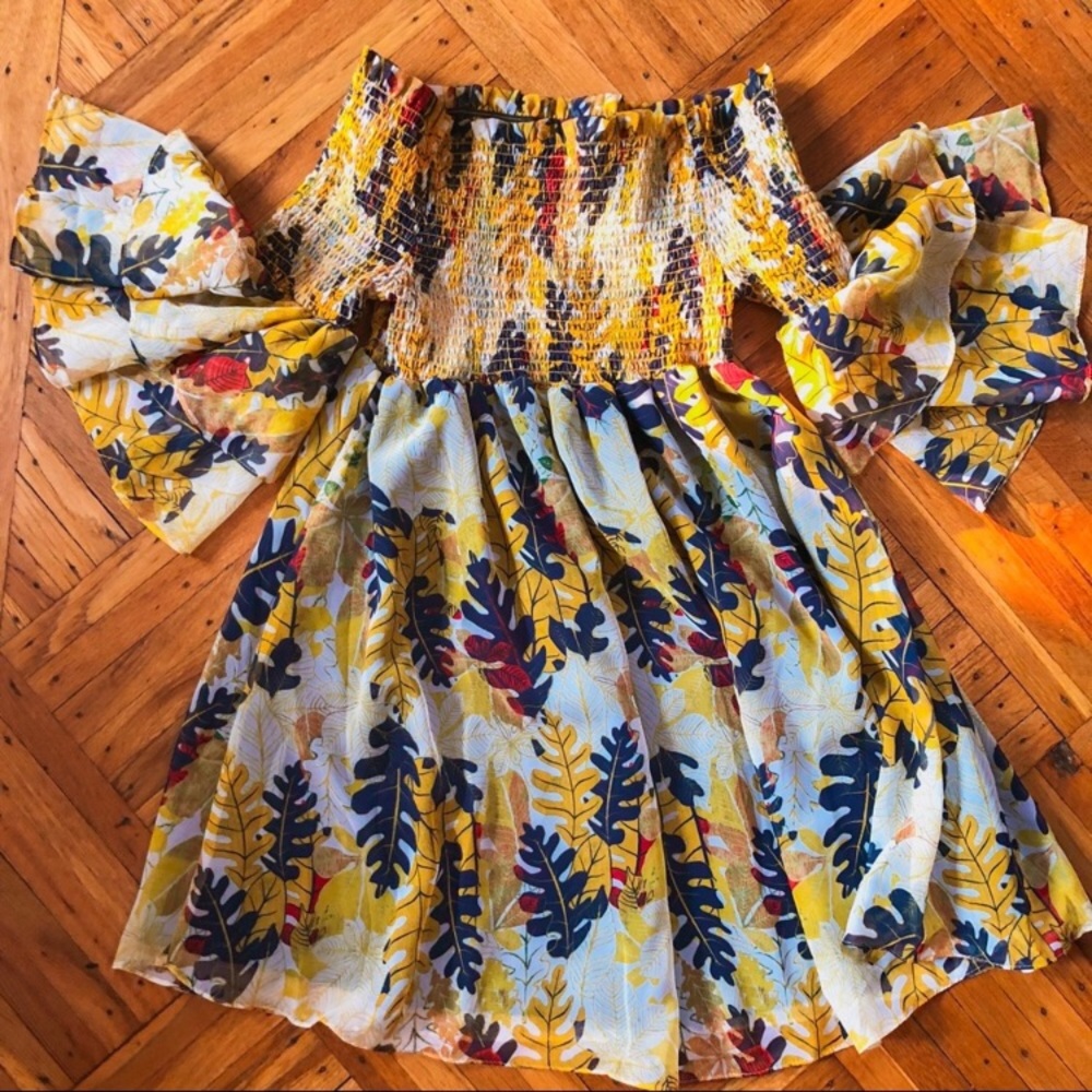 Yellow off the shoulder ruffle dress